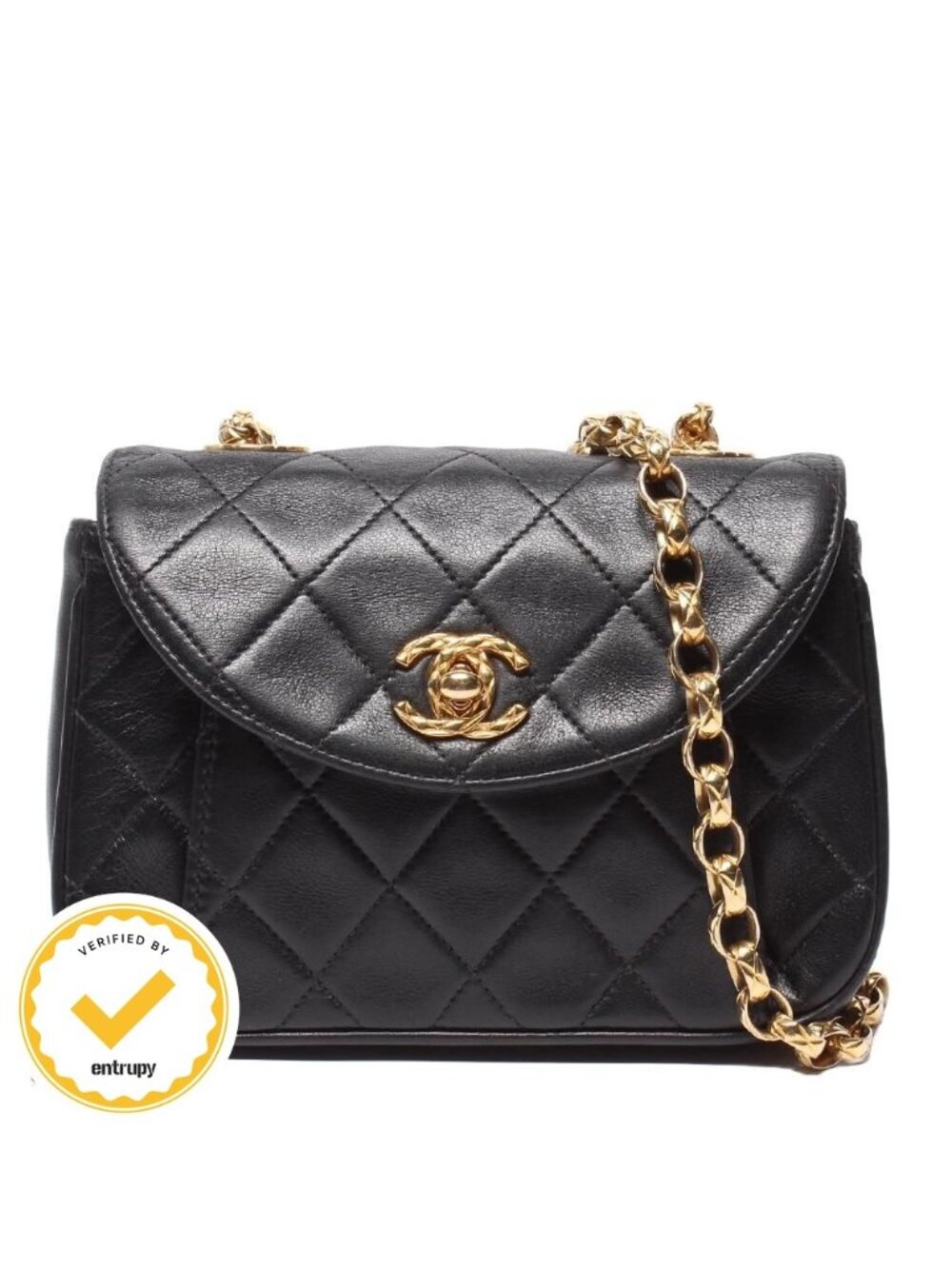 Chanel Chain Shoulder Bag Mini Quilted Gold Lambskin